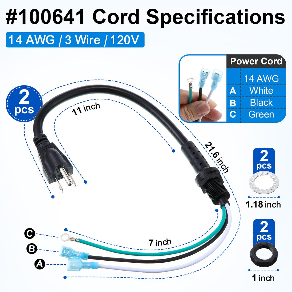 2 Pack 100641 Power Cord Parts Compatible with ProTeam Backpack Vacuum