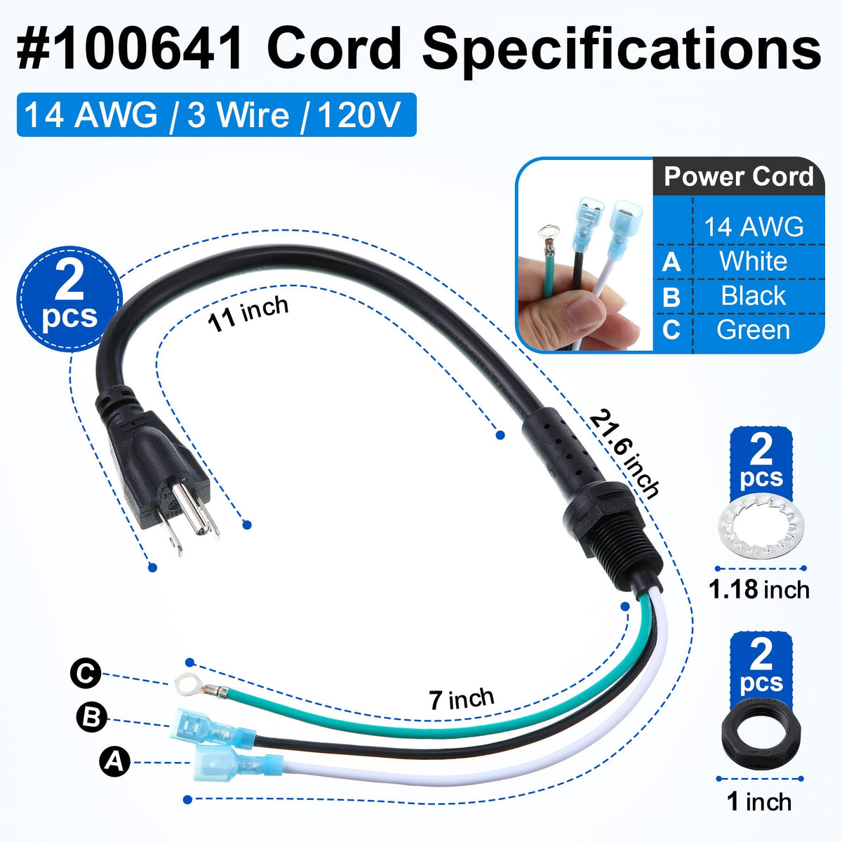 2 Pack 100641 Power Cord Parts Compatible with ProTeam Backpack Vacuum
