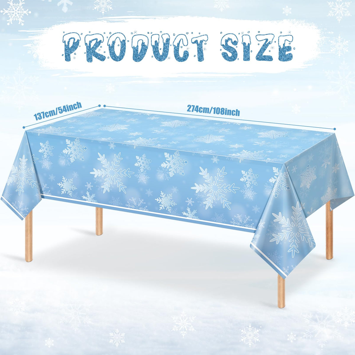 3 Pack Winter Snowflake Plastic Tablecloth Decorations, Light Blue Snowflake Winter Wonderland Disposable Table Cover