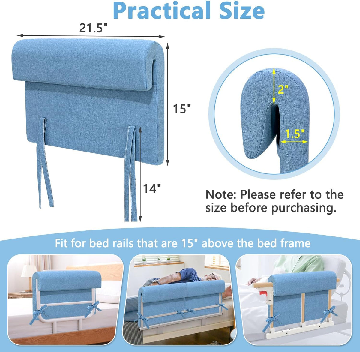 Bed Rail Pads, Hospital Bed Rail Padding Covers, Foam Bed Bumpers Sleep for Adults Seniors, Medical Bed Side Rails Padding Cushion, Fall Protector, Padded Bedside Railing Cover Safety Guard (2PCS)