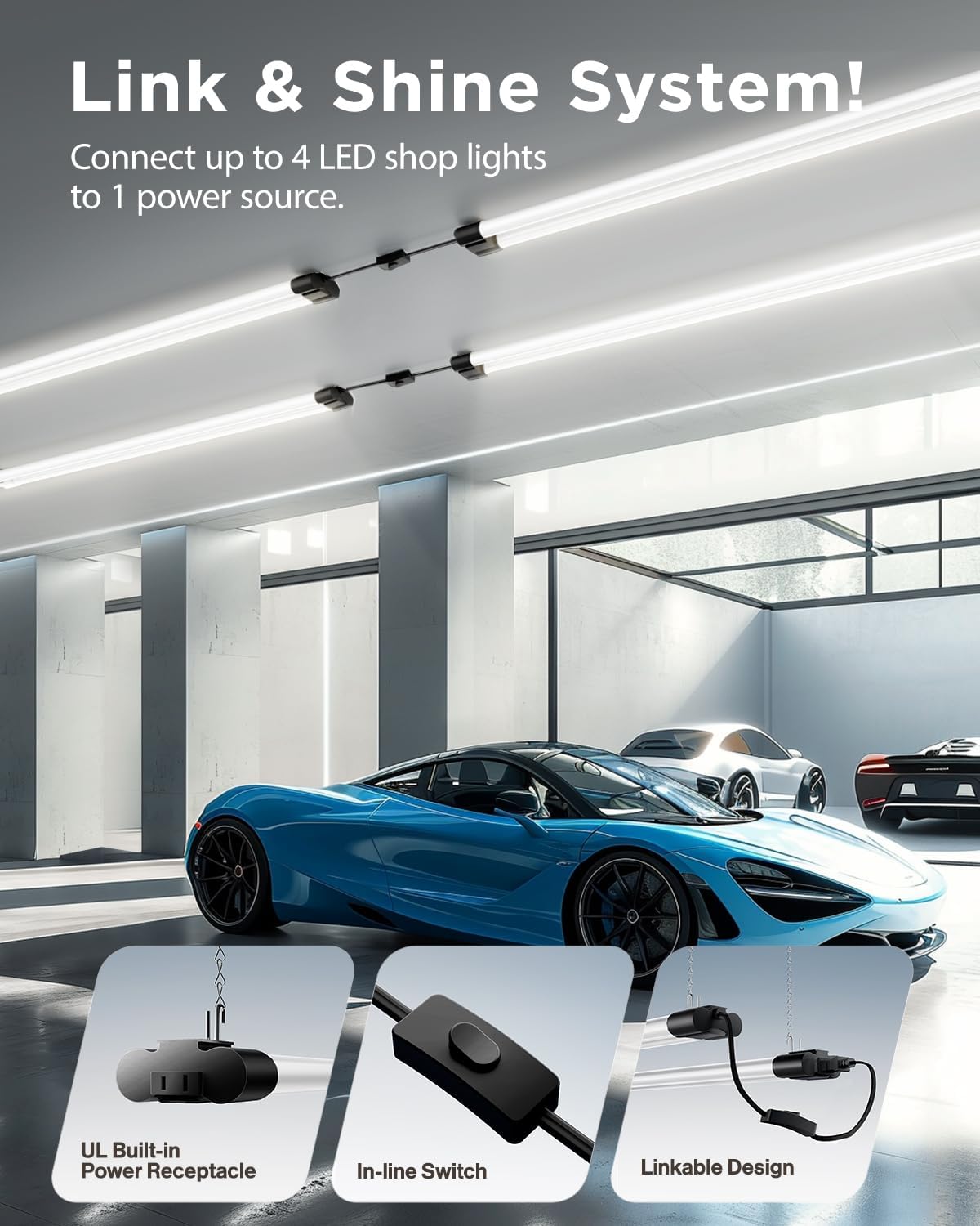 Sunco 10 Pack LED Shop Lights 4FT, Plug in Linkable, Black, 40W=150W