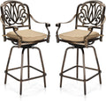 Outdoor Swivel Bar Stools Set of 2, Cast Aluminum Patio Bar Height Chairs, All-Weather Bar Dining Chairs Outdoor