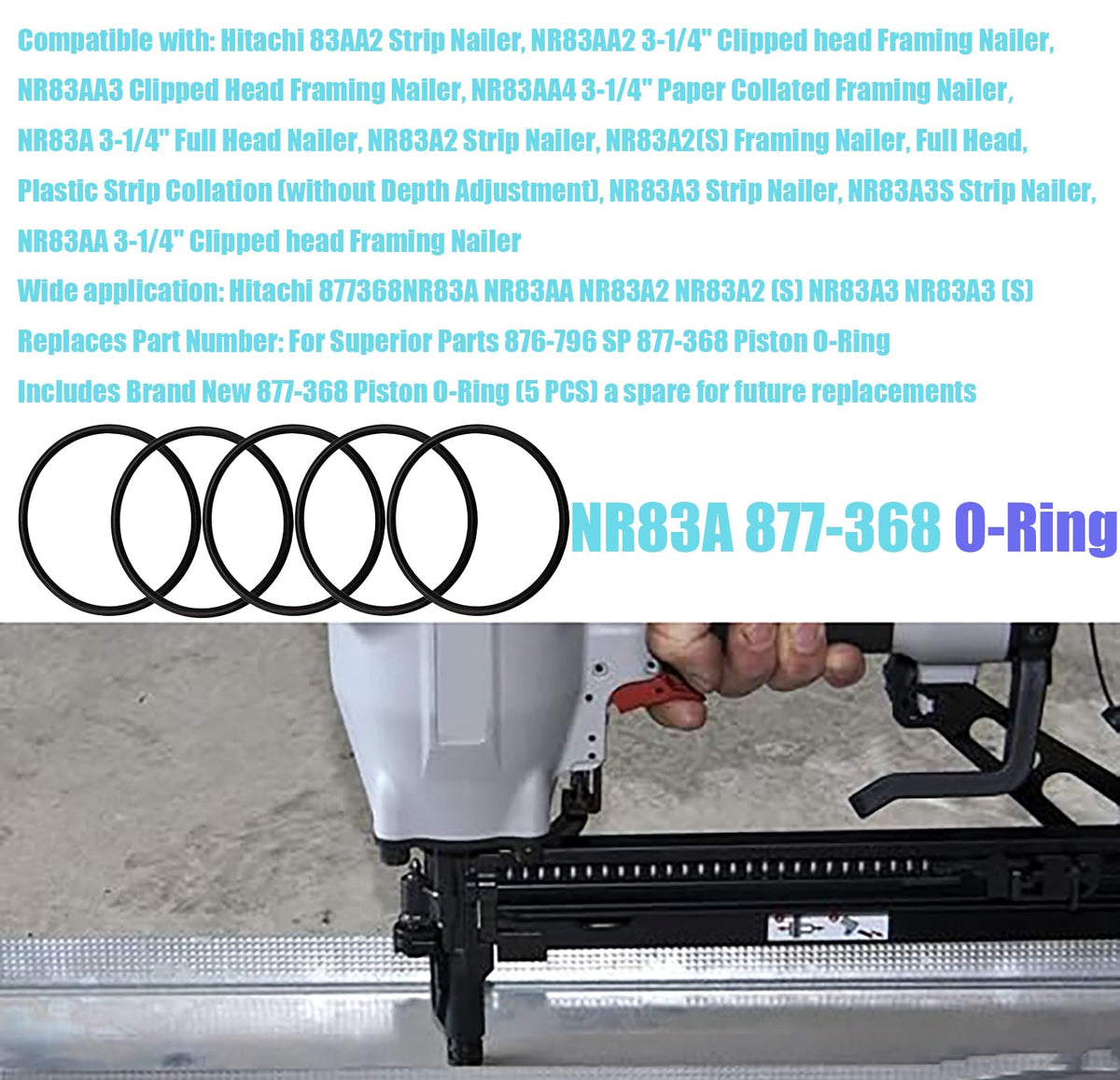 NR83A 877-368 O-Ring Piston Fit for Hitachi Superior Parts NR83A3 NR83A3 (S) NV75AG NR90AC2 NV75A NV65AC NR65AK NV83A2 NV83A 83AA2 NR83AA NR83A2 NR83A2(S) Framing Nailers (20/Pack)