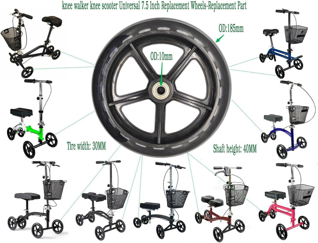 knee walker scooter replacement wheels,7.5 Inch Wheel with Non Marking Polyurethane,Front or Rear Wheel Assembly, Universal Parts.,fits 796,KneeRover most models and other brands knee walker(1Ea,)