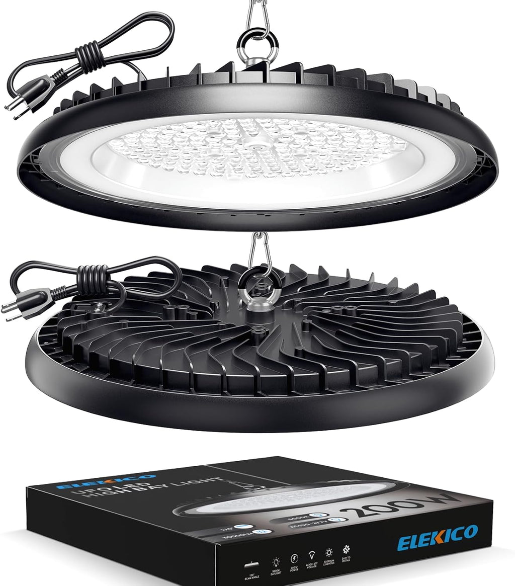 ELEKICO High Bay LED Shop Lights 200W 22500LM 5000K Ultra-Bright UFO Light
