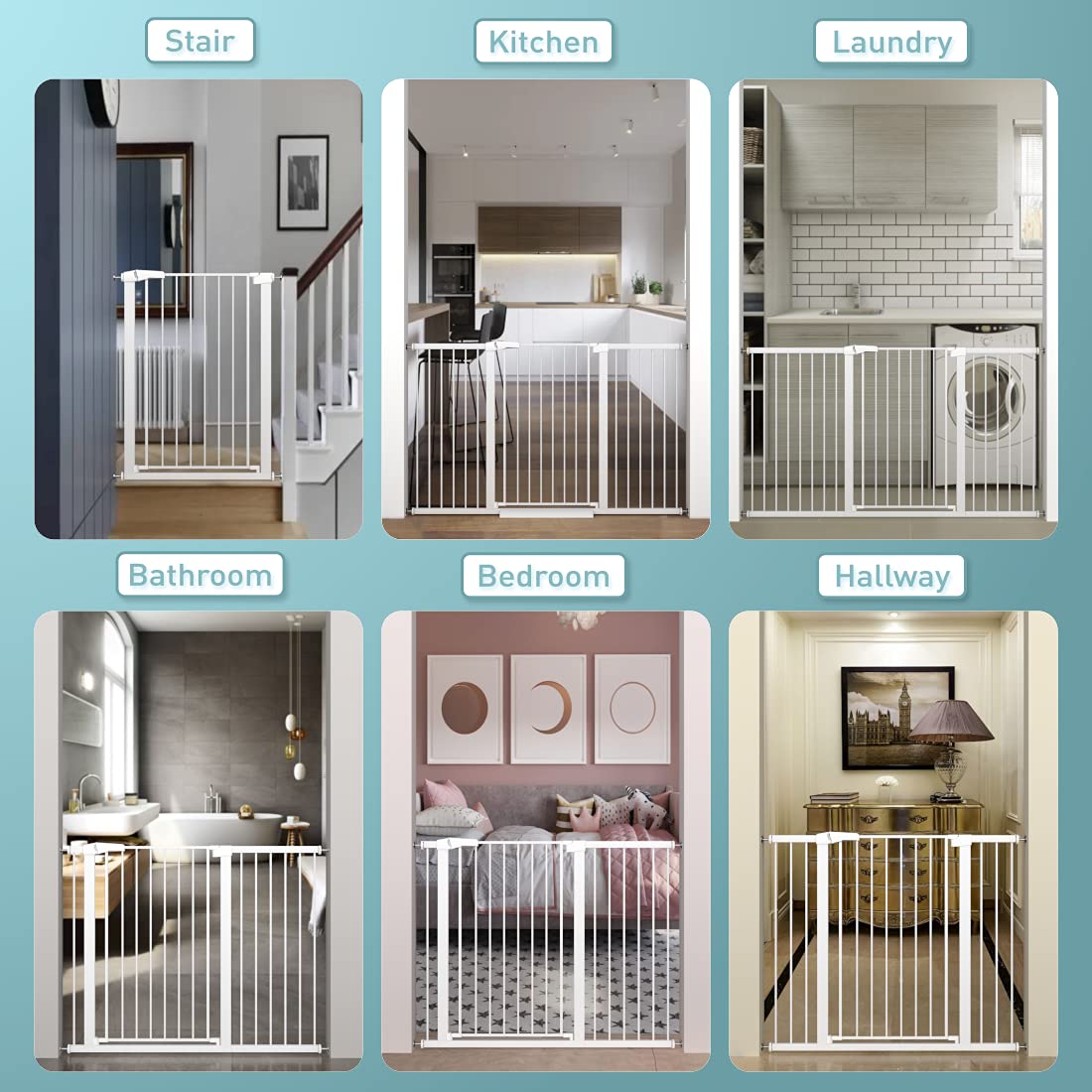 38" 29.5" Extra-Tall & Extra-Wide Adjustable Hardware/Pressure-Mounted Pet & Child Safety Gate with Auto-Close Walk-Through Door for Stairs, Hallways & Wide Doorways