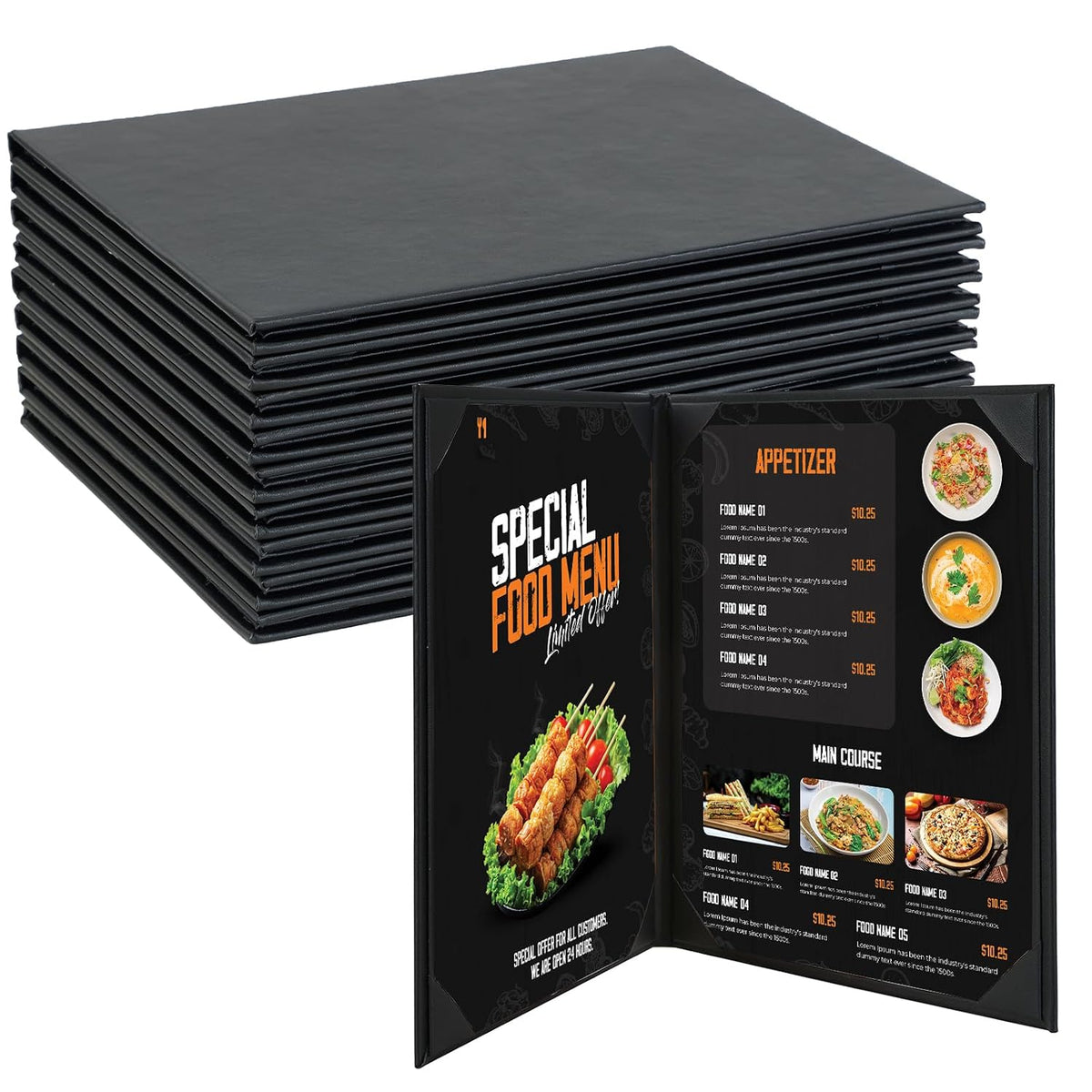 10 Pack 2 Panel 2 View Restaurant Menu Covers 8.5" x 11"