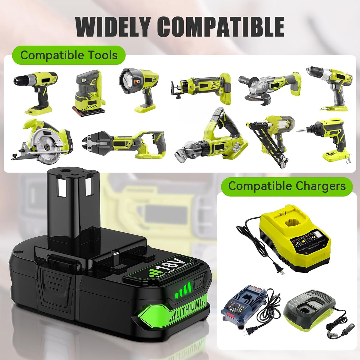Bonacell 2Pack 3.0Ah Replacement for Ryobi 18V Battery Lithium Compatible with 18 Volt Battery ONE+ Plus P102 P103 P104 P105 P106 P108 P107 P109 P190 PBP002 PBP003 PBP004 PBP005 Cordless Power Tools