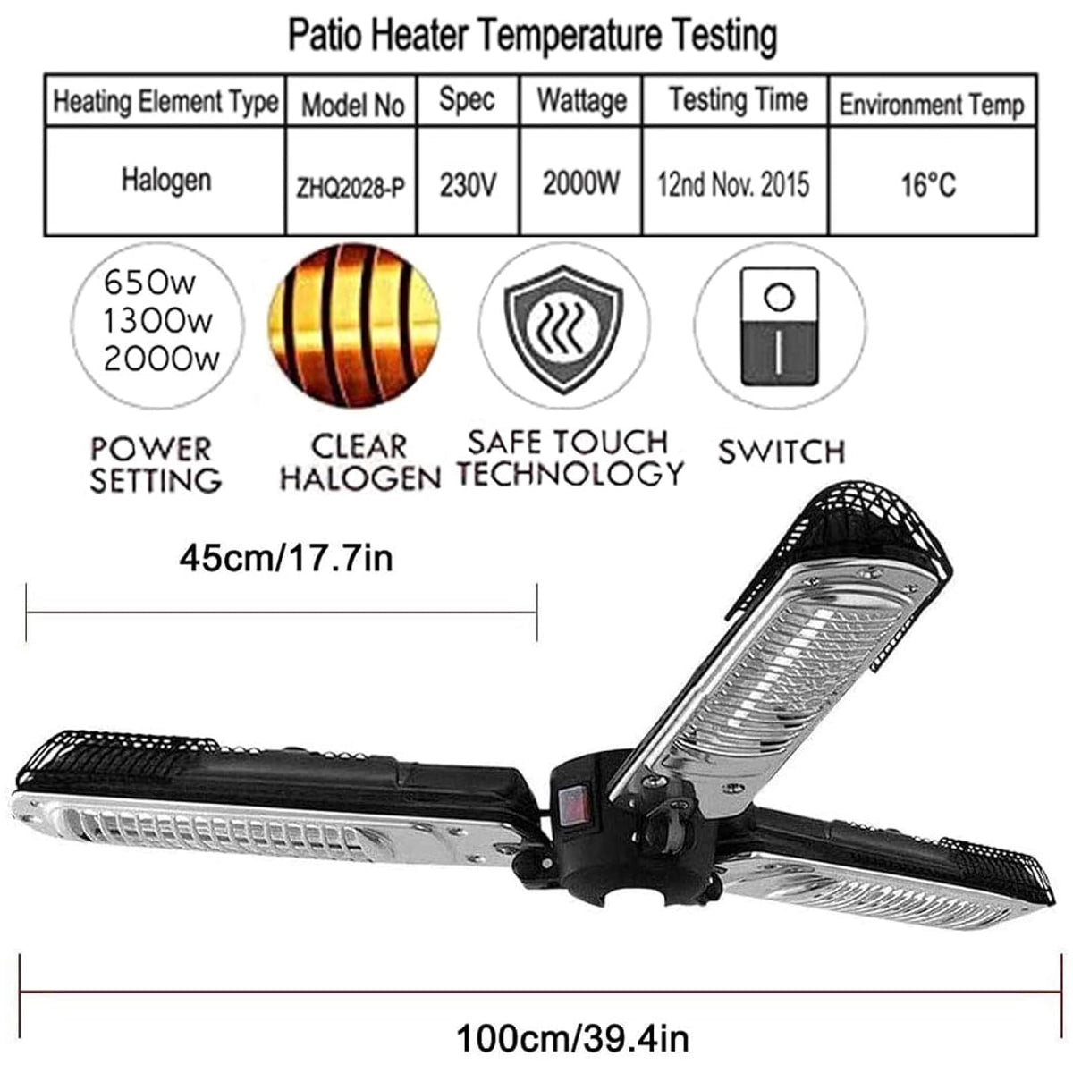 Electric Umbrella Heater, Outdoor Heater for Patio, Infrared Heating, Suitable for Patio, Commercial and Residential