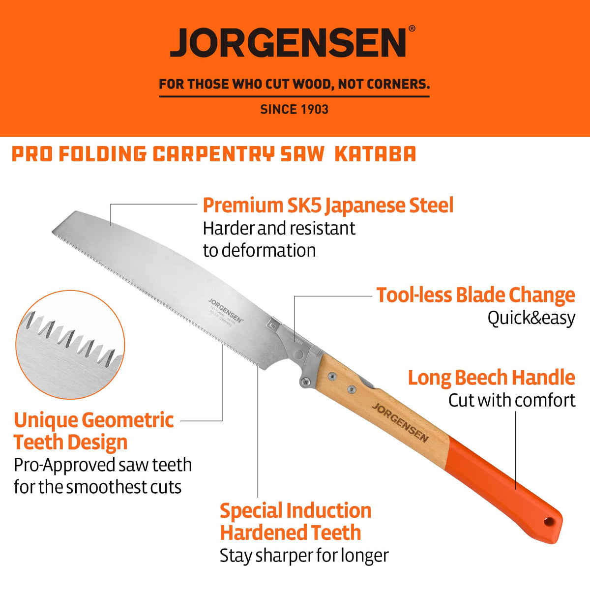 JORGENSEN KATABA 10-3/8 Inch Japanese Pull Saw with SK5 Blade
