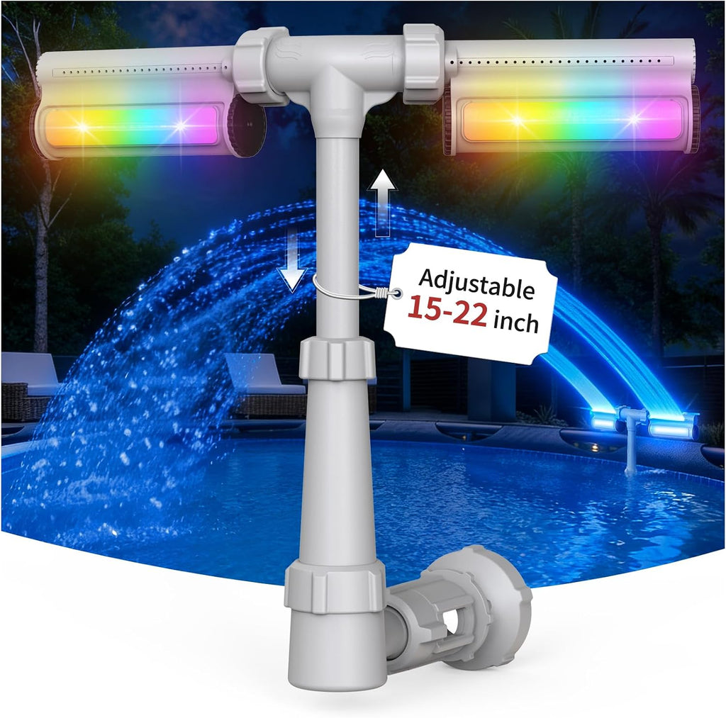 Pool Fountain 7-Color 4 Modes LED Lights for Above/Inground Pools, Dual Sprayer Sprinkler Waterfall Cool 20℉, Pool