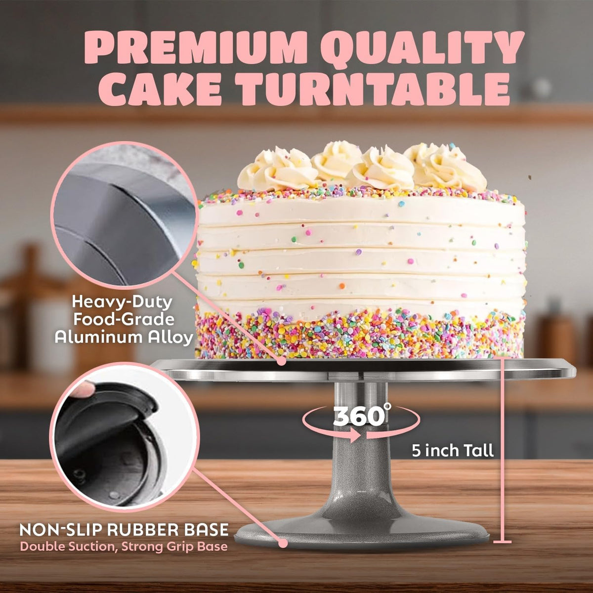 O’Creme Cake Turntable Stand, 12 inch – Heavy-Duty Aluminum Alloy Rotating Turn Table Display Lazy Susan for