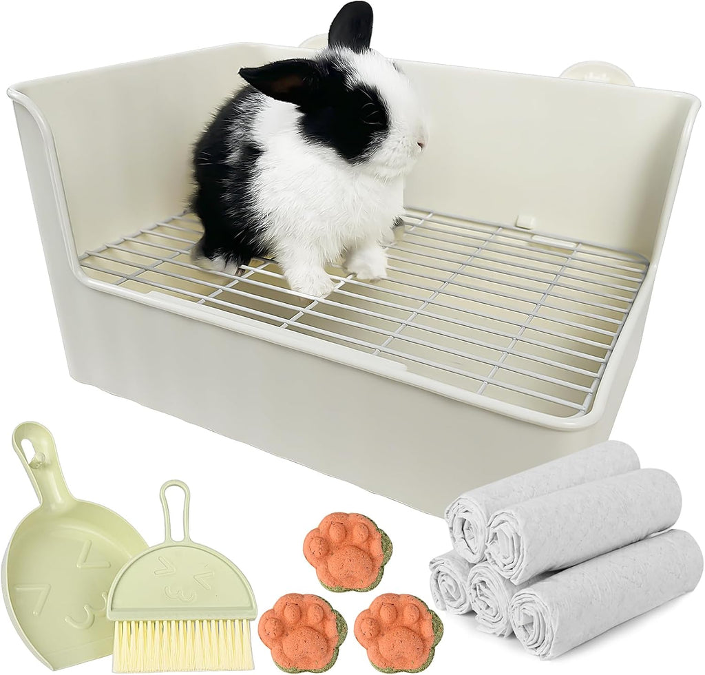 Large Rabbit Litter Box Bunny Potty Training Corner Litter Pan Comes with Liners Rabbit Pee Pads, Small Animal
