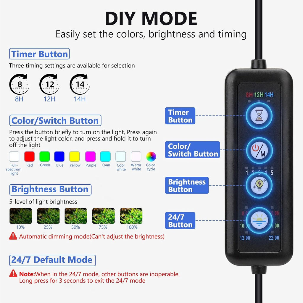 Clip On Aquarium Light, 24/7 Mode Fish Tank Light with Timer