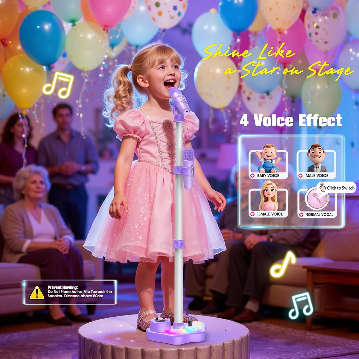 Stand Karaoke Machine for Kids, Singing Toys Gifts for 3 4 5 6 7 8 Year Old Girls Boys, Rechargeable Kid Microphone