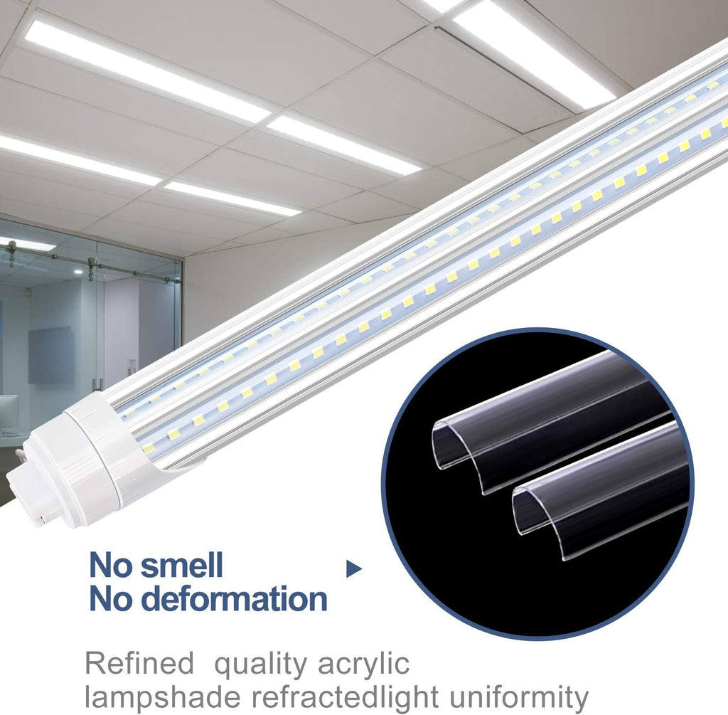 R17D/HO 2 Pin LED Tube Light, 8 Foot, 90W Rotate V Shaped,T8 T10 T12 8FT LED Bulb,6000K Cold White, 10000LM, Clear Cover, (Replacement for F96T12/CW/HO 180W), Ballast Bypass,Dual-End Powered