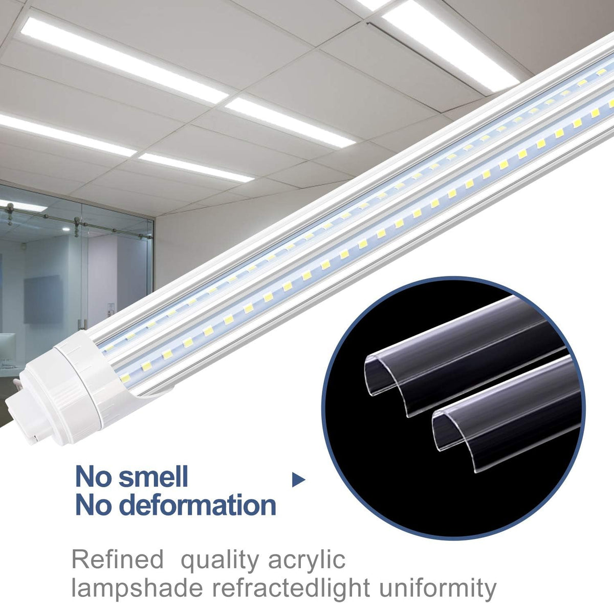 R17D/HO 2 Pin LED Tube Light, 8 Foot, 90W Rotate V Shaped,T8 T10 T12 8FT LED Bulb,6000K Cold White, 10000LM, Clear Cover, (Replacement for F96T12/CW/HO 180W), Ballast Bypass,Dual-End Powered