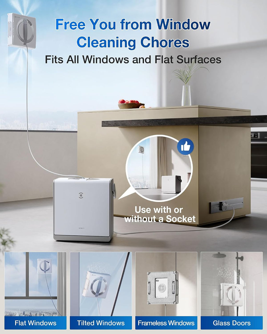 WINBOT W2 PRO Omni Portable Window Cleaning Robot with Multi-Functional Station, Charging While Working, Intelligent