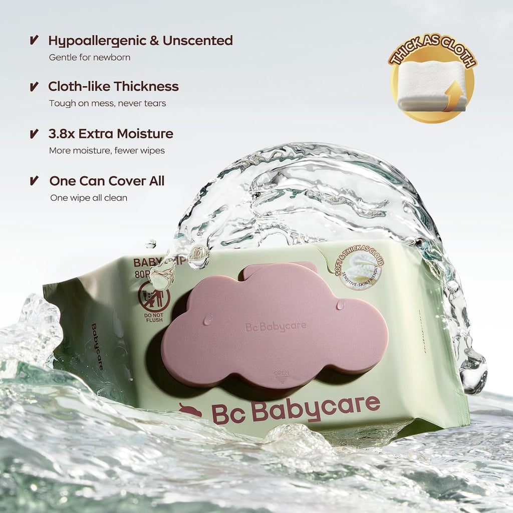 Cloud Moist Baby Wipes, Thick & XL, 99% Water, Ultra-Hydrating, Unscented, Hypoallergenic for Sensitive Skin
