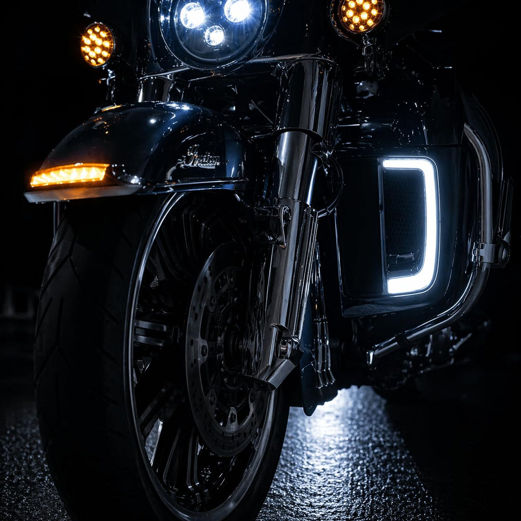 Eagle Lights SUNBURST Lower Fairing Grill LED Running Lights and Turn Signals for Harley Davidson Motorcycles - Black