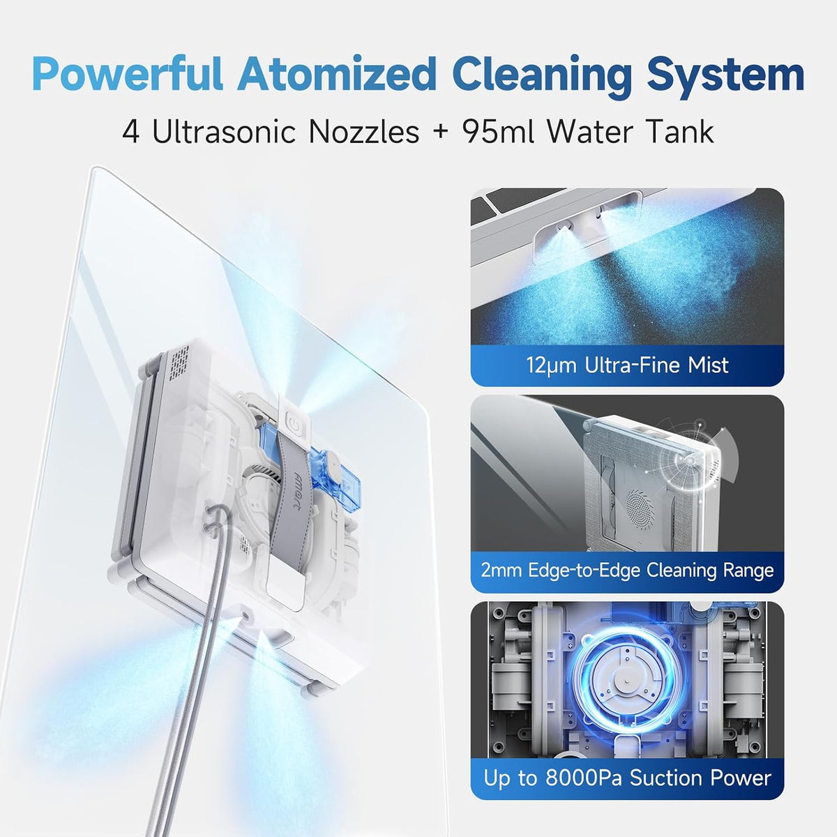 W5 Compact Window Cleaning Robot with 4 Ultrasonic Water Sprays
