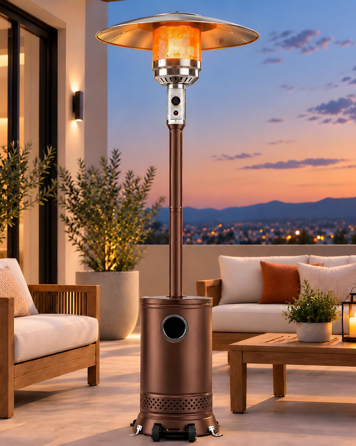 48,000 BTU Patio Heater, Outdoor Propane Heater with Wheels, Gold