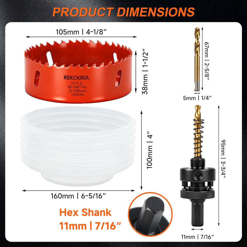 REKCKRUL (105mm | 4-1/8 Inch) HSS M42 with 8% Cobalt Bi-Metal Hole Saw