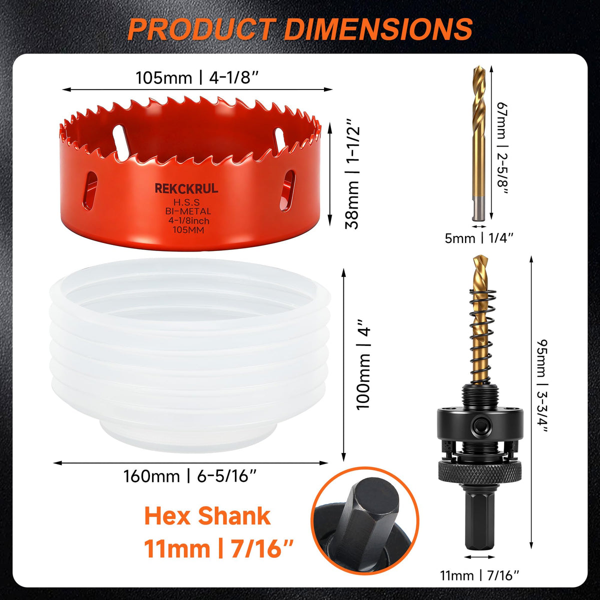 REKCKRUL (105mm | 4-1/8 Inch) HSS M42 with 8% Cobalt Bi-Metal Hole Saw