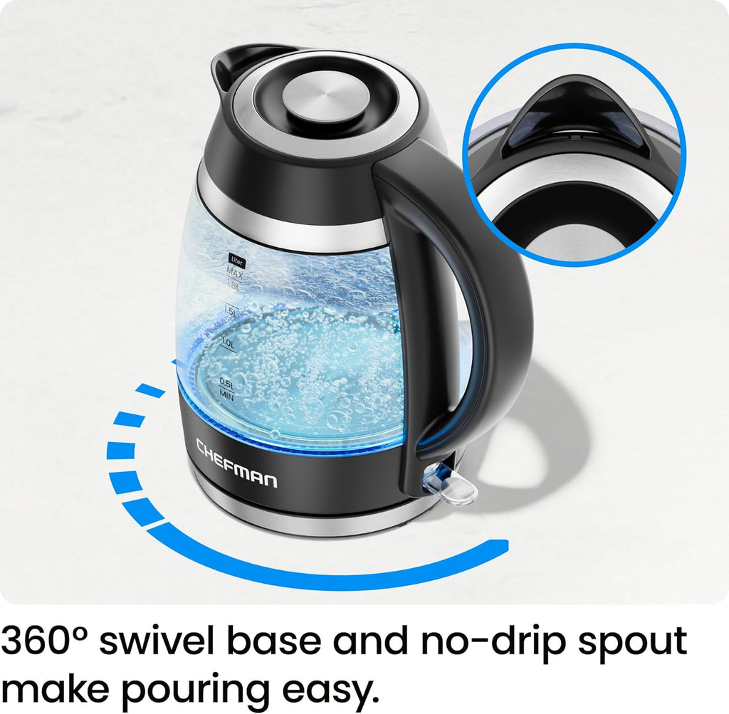 Electric Kettle, 1.8L 1500W, Hot Water Boiler, Removable Lid for Easy Cleaning, Auto Shut Off, Boil-Dry Protection