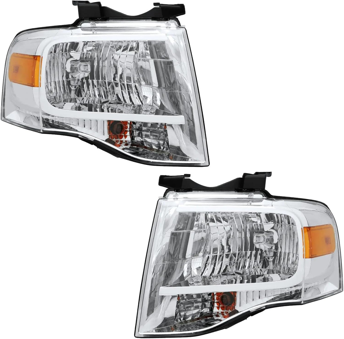 PENSUN Headlights for Ford Expedition 2007-2014, Halogen, Chrome, Pair