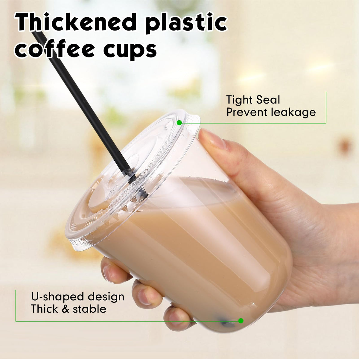 50 Sets 14 oz Clear Plastic Iced Coffee Cups with Lids and Straws
