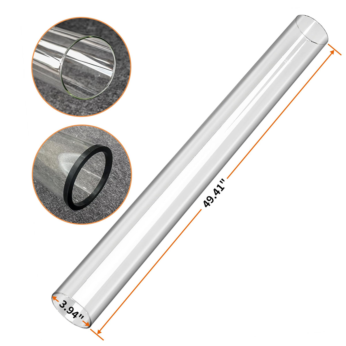 Patio Heater Glass Tube Accessory 49.5"x4" with Silicone Ring – Outdoor Heater Glass Tube for 4-Sided Pyramid Patio