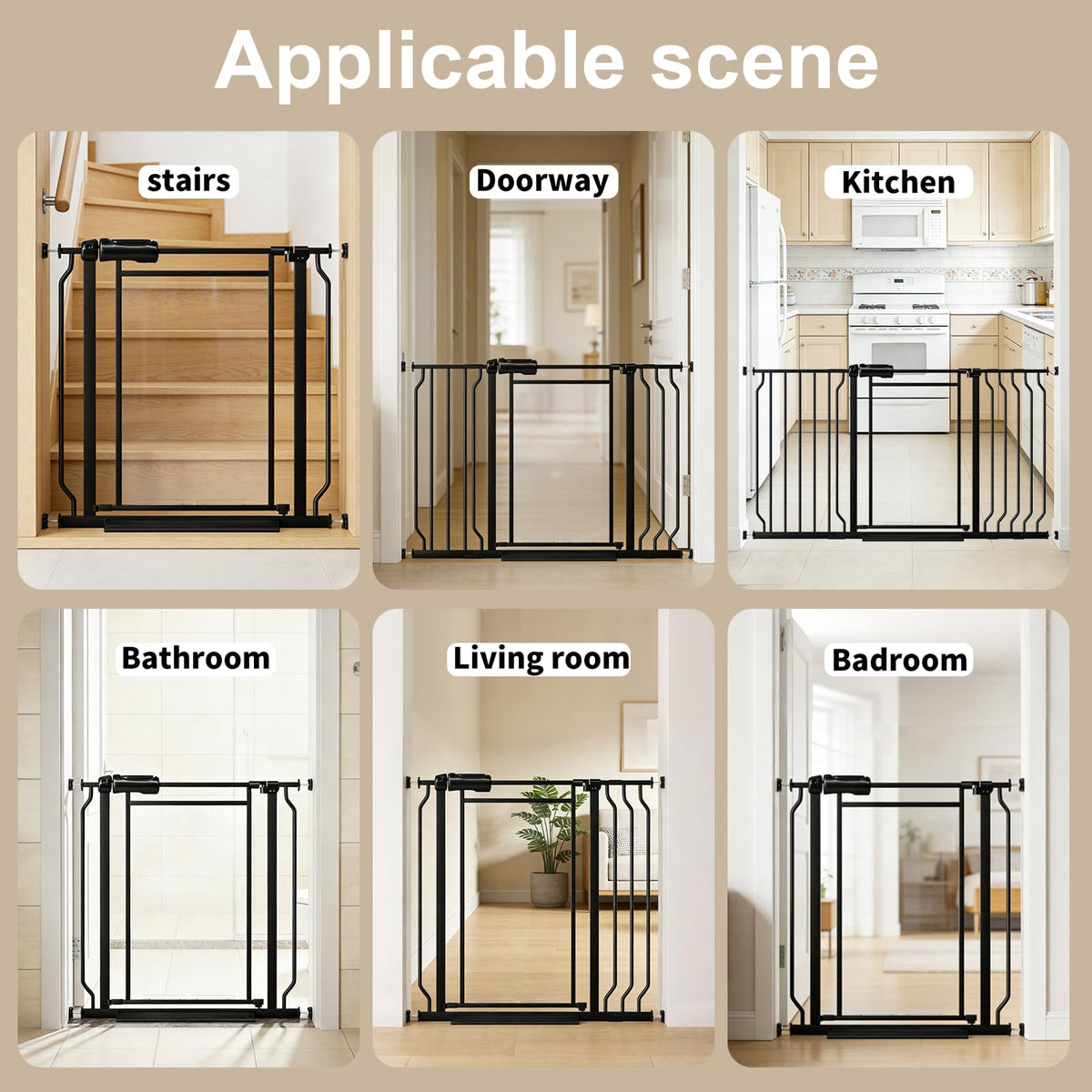 66.93-74.8" Extra-Wide No-Drill Pressure-Mounted Pet & Child Safety Gate with Auto-Close Walk-Through Door for Stairs, Hallways & Wide Doorways