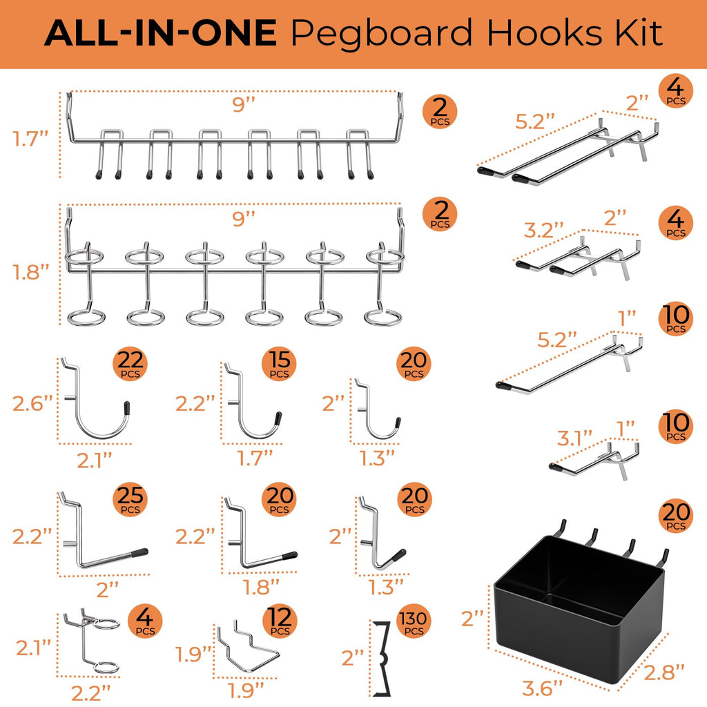 320PCS Pegboard Accessories Organizer Kit with Peg Borad Hooks & Bins
