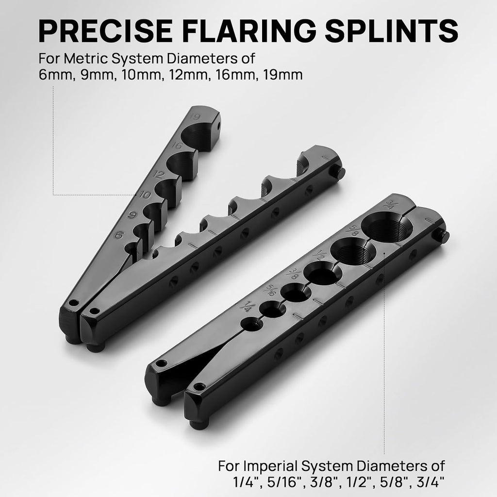 HVAC FlaringTool Kit for 1/4 to 3/4in Pipes, 45 Degree Eccentric Cone Type, 2 Flaring Splints, Single Flaring Tool