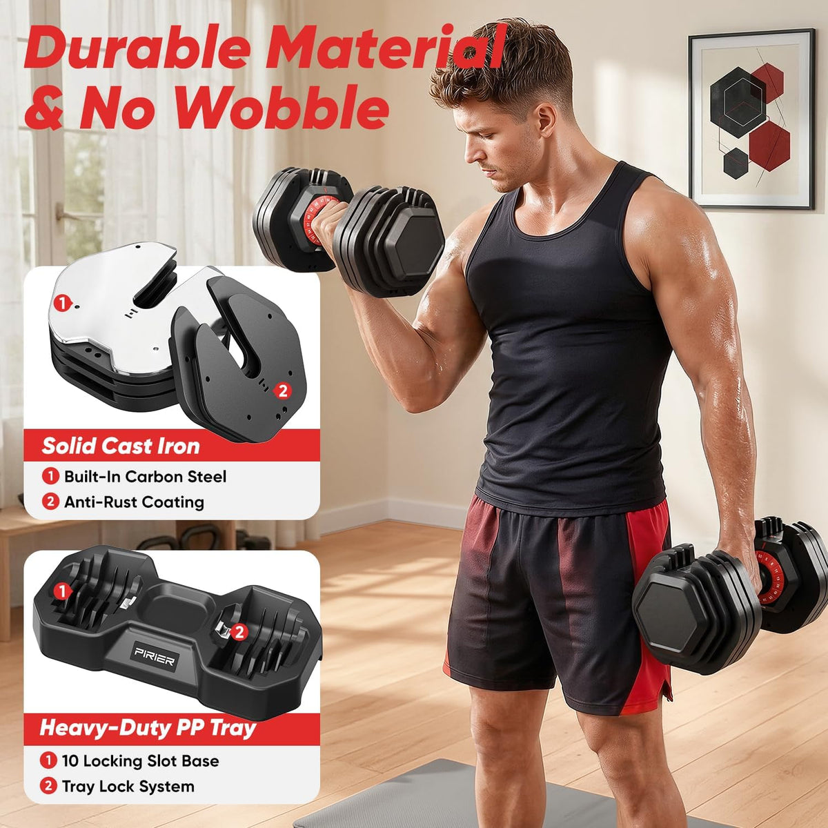 Adjustable Dumbbell Set 50LB, 18-in-1 Free Weight Adjustable Dumbbells, One-Hand Twist Adjust, Space-Saving Design