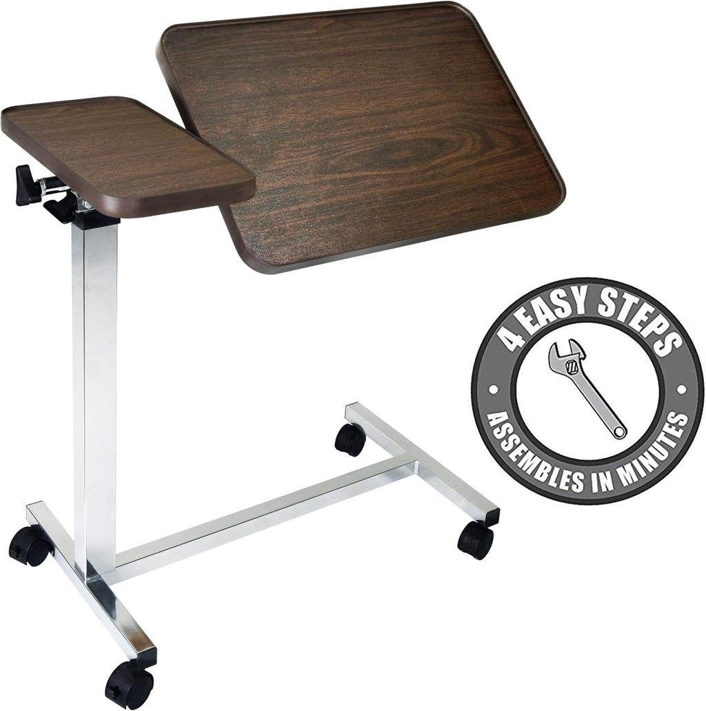 Medical Adjustable Tilt Overbed Bedside Table with Wheels for Hospital and Home Use