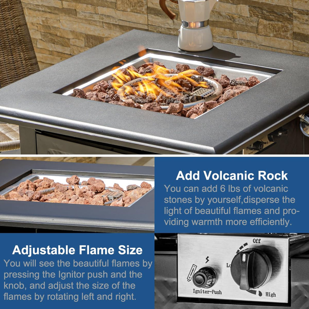 28 Inch Propane Fire Pit Table 50,000 BTU Outdoors