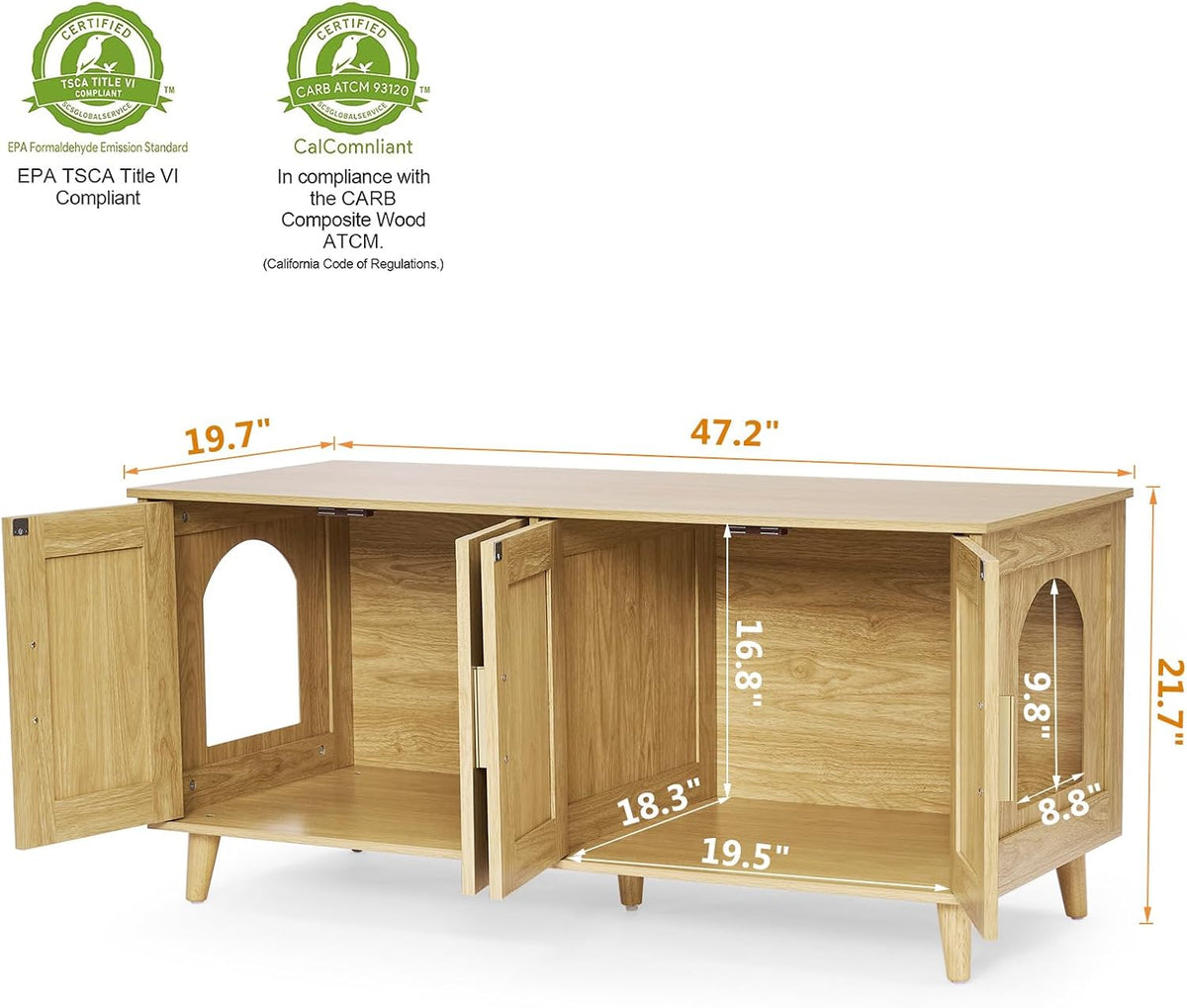 Boho Cat Litter Box Enclosure for 2 Cats, Natural