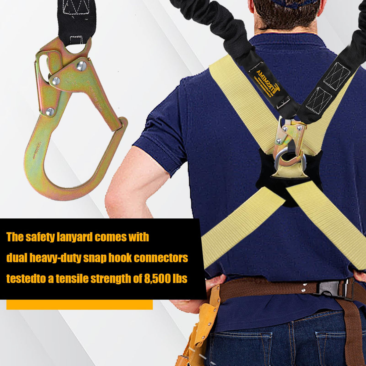 TRSMIMA Safety Harness Lanyard Retractable - Shock Absorbing Lanyard 6ft