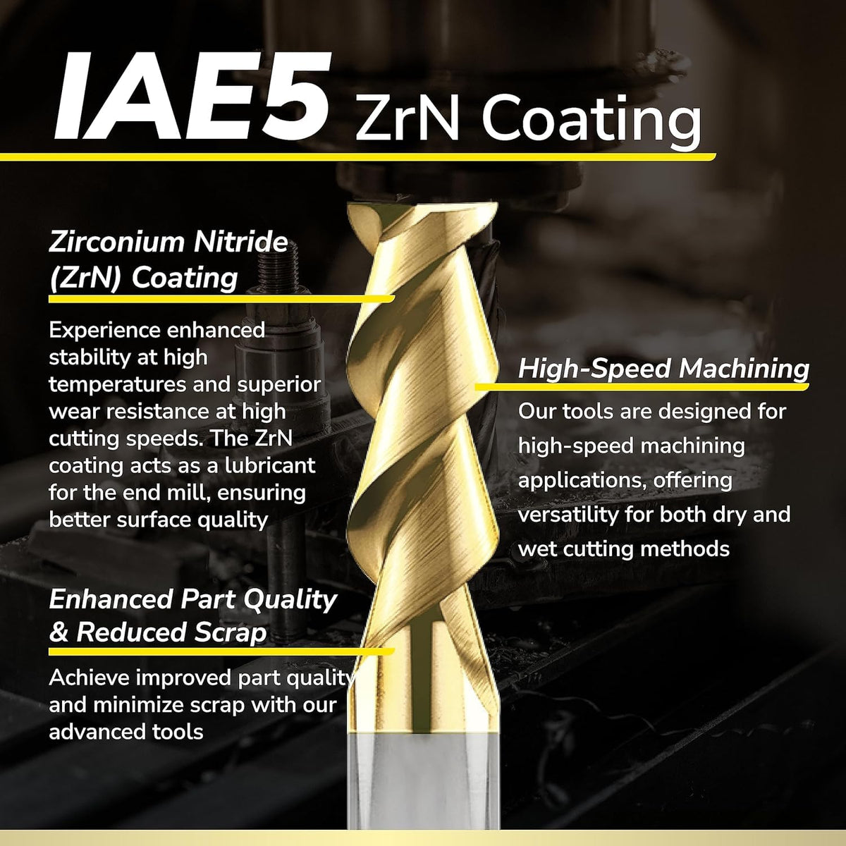SPEED TIGER Carbide Square Nose End Mill with ZrN Coating - 2 Flute - IAE5-1/4 2T-ZrN (2 Pieces, 1/4")- for Milling Aluminum Applications – Mill Bits Sets for DIYers & Professionals