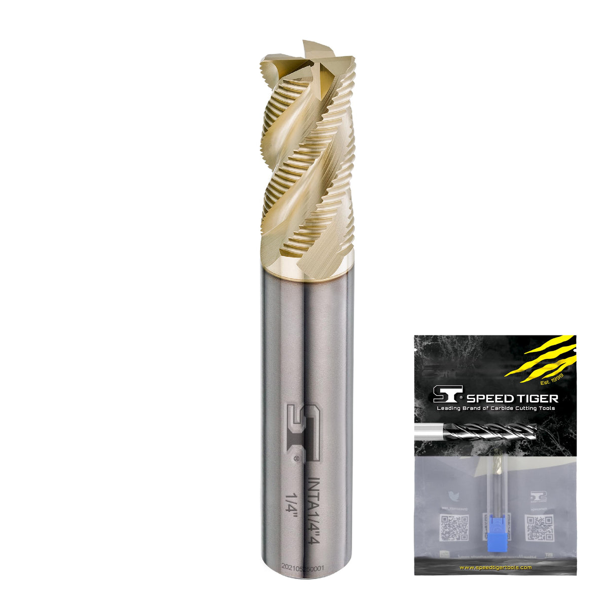 SPEED TIGER INTA Carbide Roughing End Mill - for Alloy Steels/Hardened Steels - Micro Grain Carbide End Mill - ZrN-A Coating - 4-Flute - INTA5/16-4 (1 Piece, 5/16")