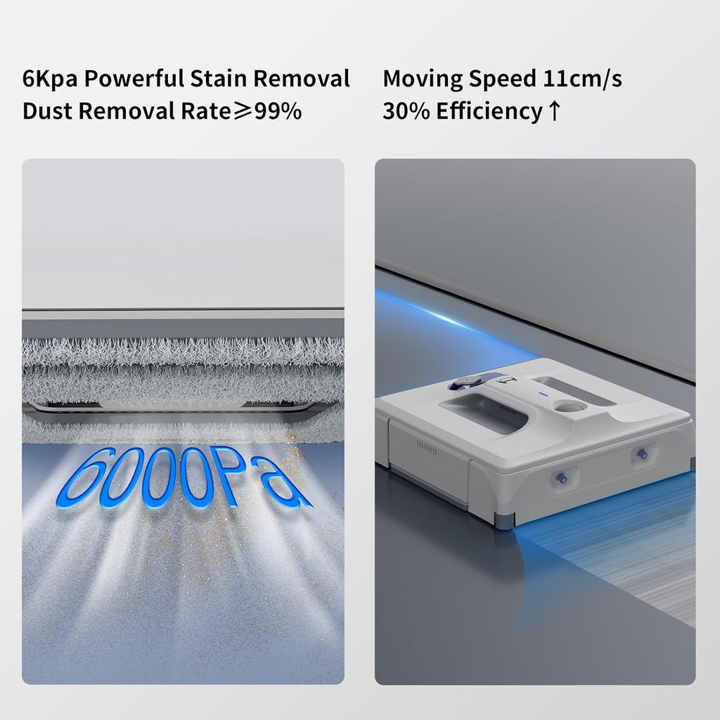 A1 Auto Window Cleaning Robot, Upgraded 4 Water Spray & 6000PA High Suction Power Window Cleaner with Laser Sensor
