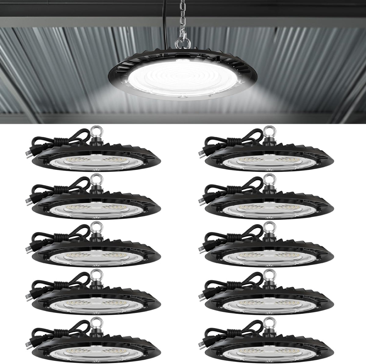 Sunco 10 Pack UFO LED High Bay Lights, Plug & Play, 150W, 19500LM, 5000K