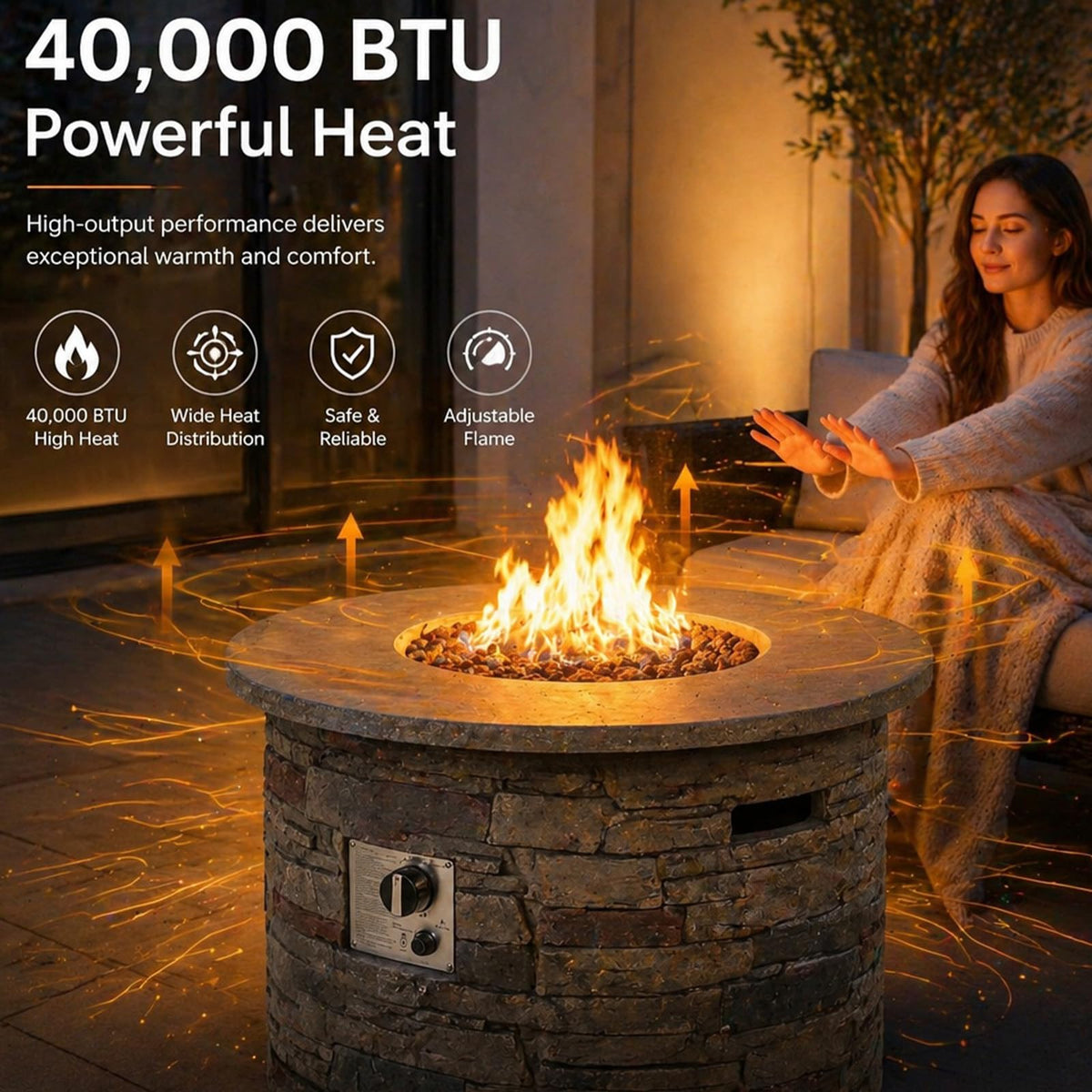 Propane Fire Pit Table, 31 Inch Firepits for Outside, Round Gas Fire Pit for Outside Patio, Propane Fire Table