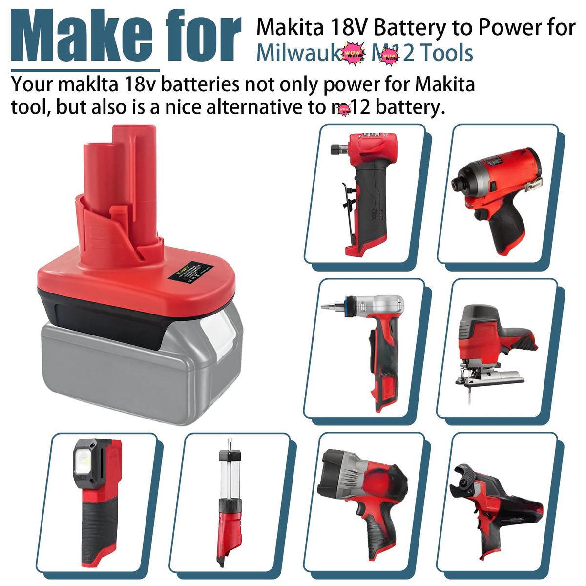 SMILTOOL Battery Adapter Compatible with Makita 18V Battery Work for Milwaukee M12 Tools