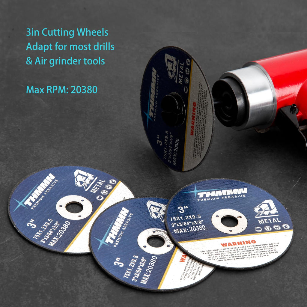THMMN Cut-Off Wheels 3" x 3/64" x 3/8" Arbor for Die Grinder, 10pcs