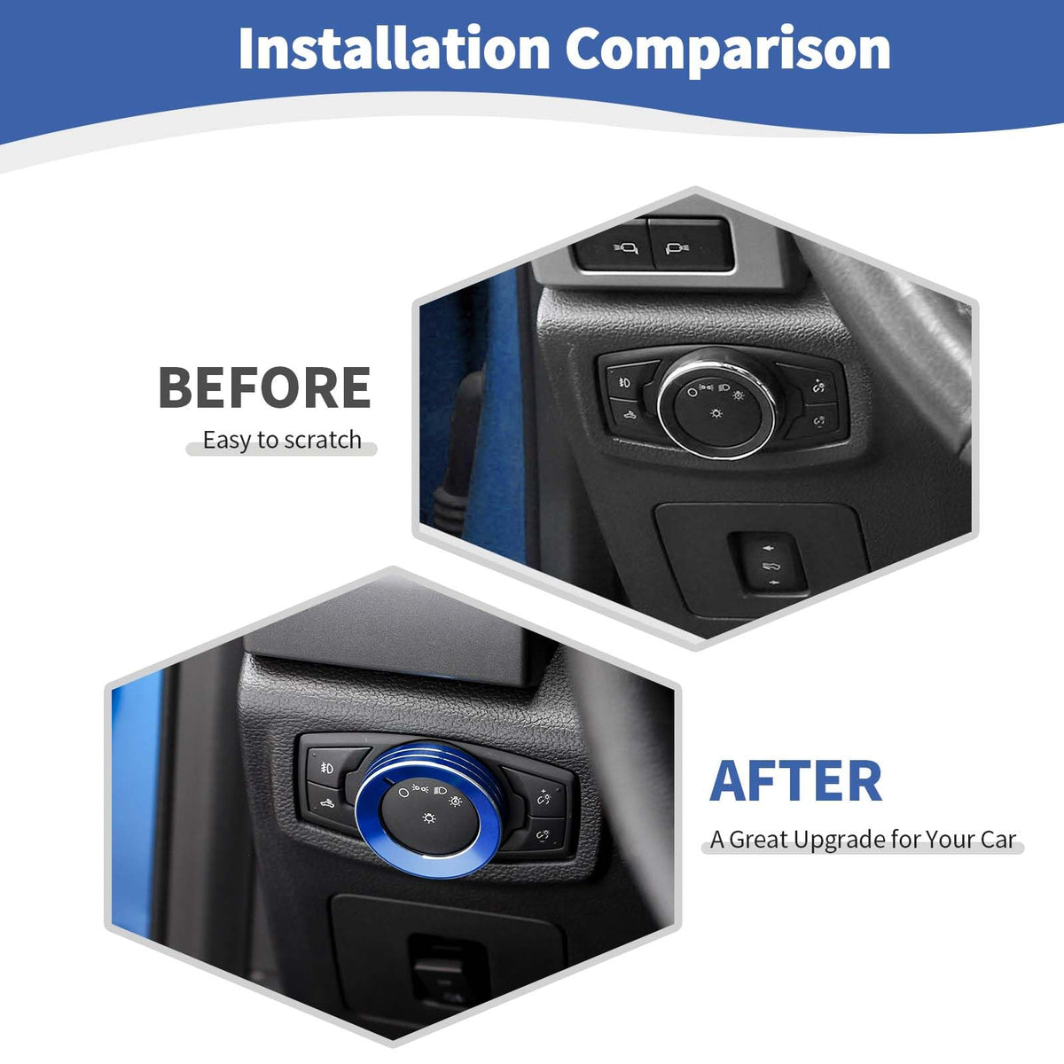 RT-TCZ for Mustang Headlight Switch Knob Ring Trim Cover for Ford F150 2015-2020 for Mustang 2015-2023 Blue Interior Accessories 1pcs