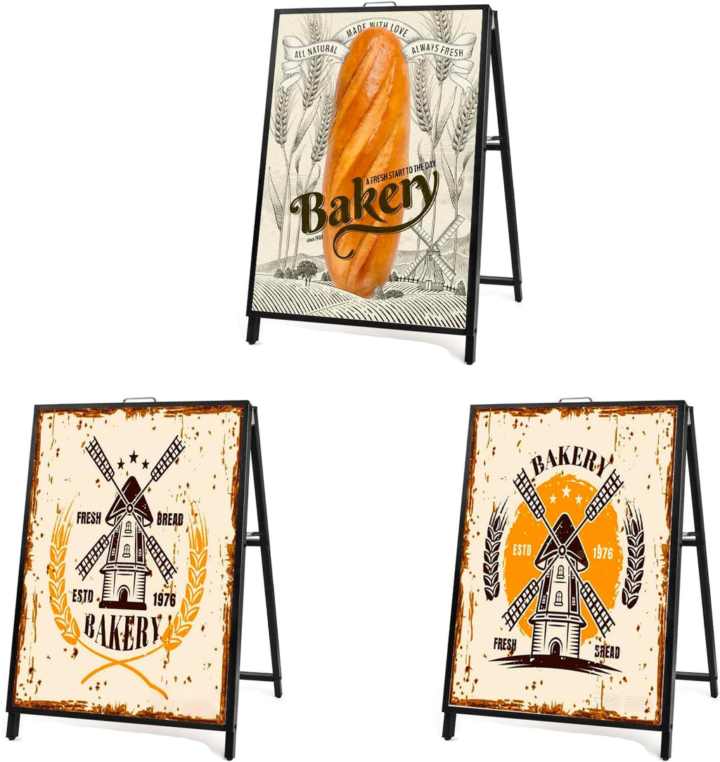 3 PACK 24 x 36 Inch A Frame Sign Double-Sided Folding Sandwich Board Heavy Duty Slide-in Sidewalk Signboard for