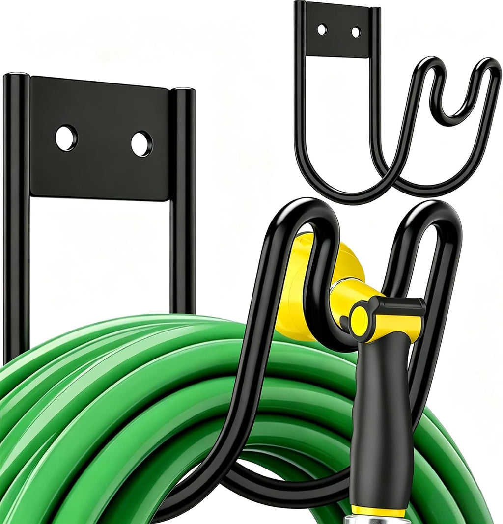 2 Pack Garden Hose Holder Wall Mount, Water Hose Hanger for 110FT | Heavy Duty Water Hose Holder, 90 lbs Load